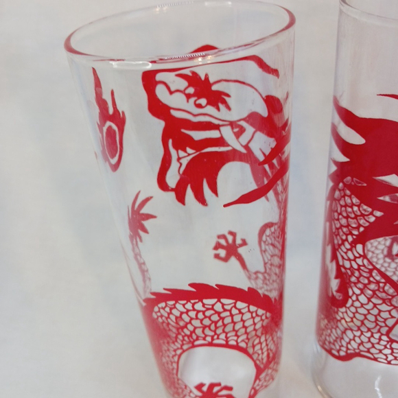 Vintage Red Dragon Tom Collins Glass Tumblers Set Of 2 - Picture 3 of 4